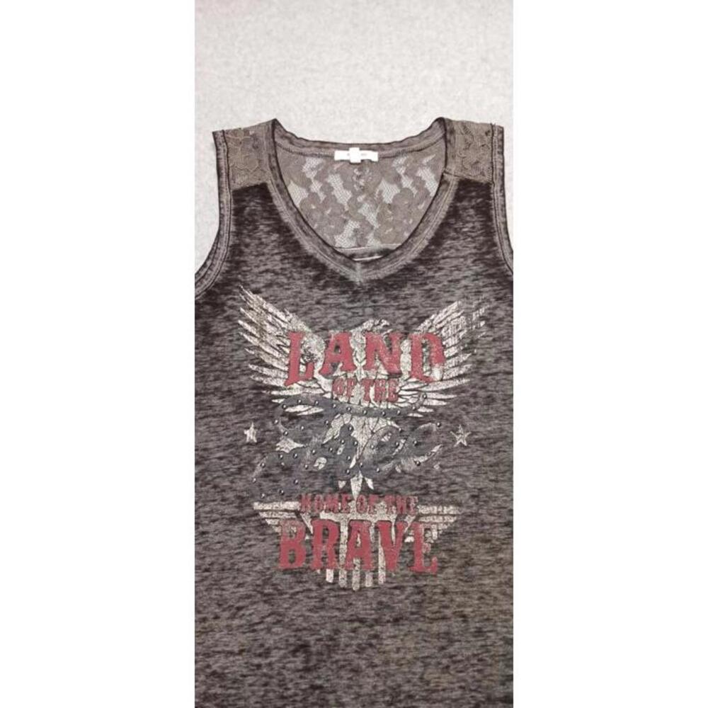 Maurices Burnout Sleeveless Top Womens Size S "Land Of The Free" Lace Patriotic - Picture 4 of 11